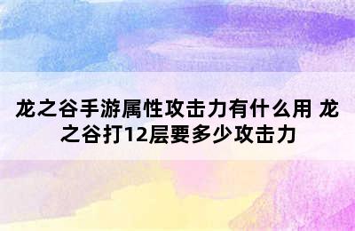 龙之谷手游属性攻击力有什么用 龙之谷打12层要多少攻击力